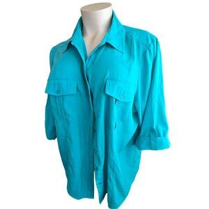 Maggie Barnes Womens Teal Blue Button-Up Shirt 3/4 Sleeves Size 36 26/28 JJ403